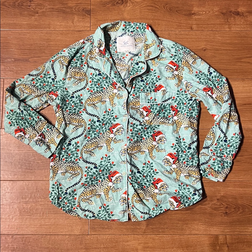 Printfresh Holly Jolly Bagheera Pajama Top Womans S